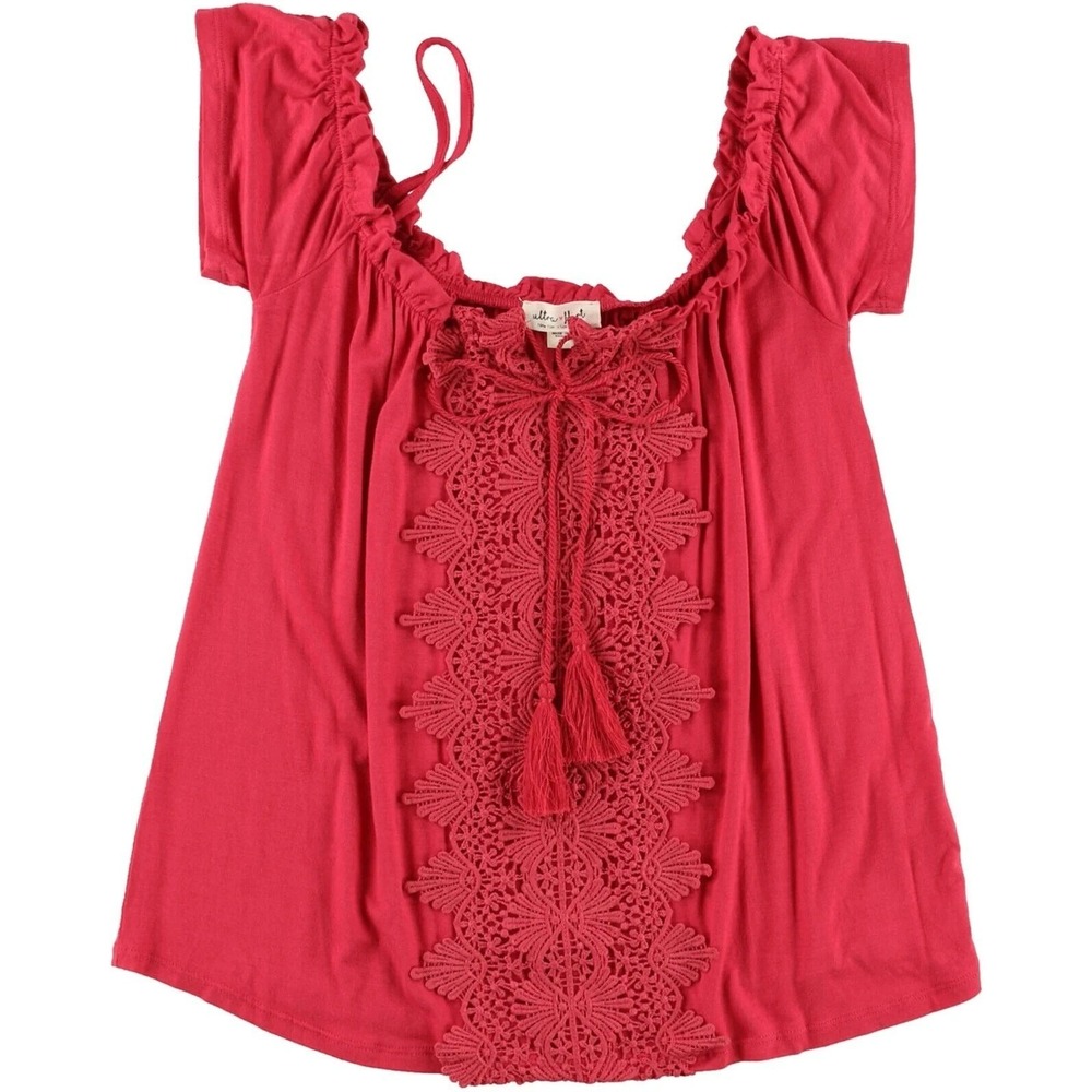 Ultra Flirt Womens Crotchet Knit Blouse Cayenne Size L Off Shoulder Embroidered